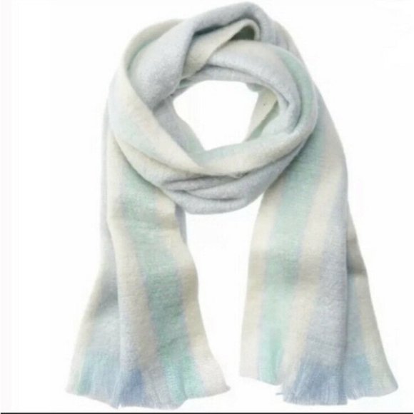 NWT Free People Brushed Racer Stripe Blanket Scarf In Sky Combo 78”L x 19”W - Picture 2 of 3